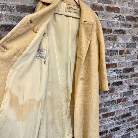 Stevens Forstmann 1950s Cream Wool Tweed Double Breasted Long Winter Coat - Picture 6 of 16
